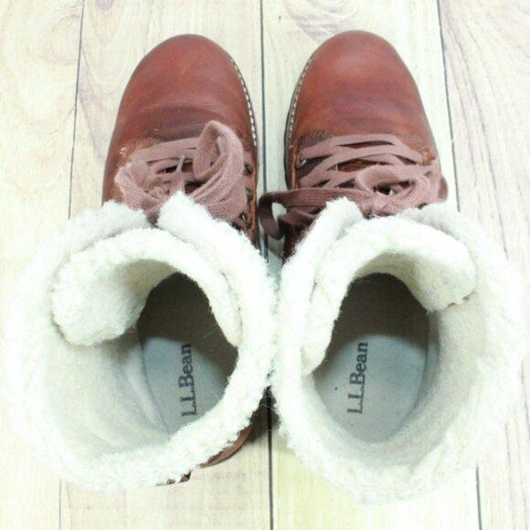LL Bean Red Leather Fleece Lined Rugged Cozy Ankle Winter Boots Size 9.5 M - Picture 7 of 9